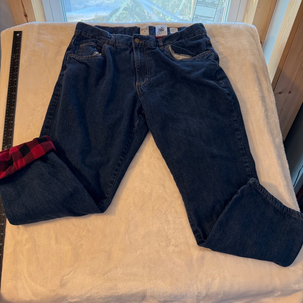 RedHead Mens Flannel Lined Jeans 40x30 Dark Wash Buffalo Plaid Denim Pants